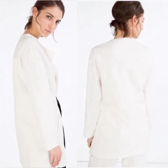 Zara White Jacket with Black Tie NWT XS - Picture 2 of 7